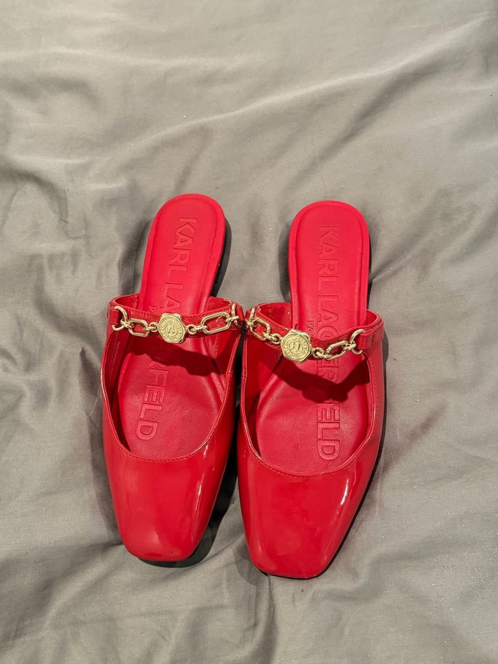 Karl Lagerfeld Bright Red Patent Chain-Accent Mule